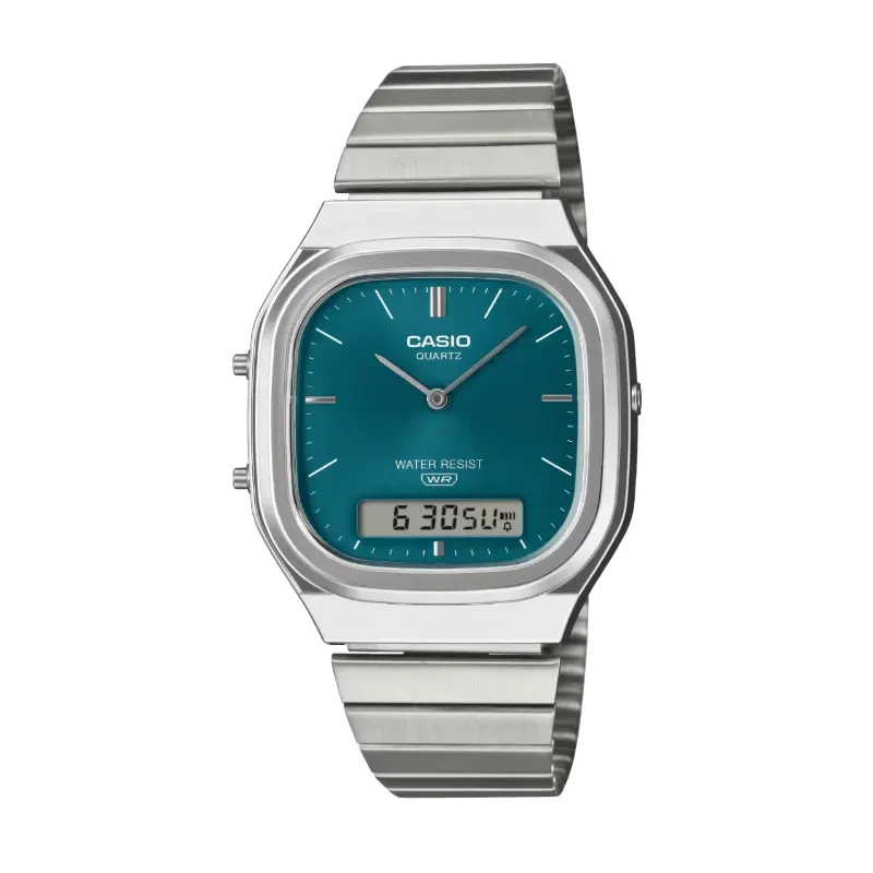 Casio Vintage Teal Dial Duel Time Men's Watch- AQ-240E-3A